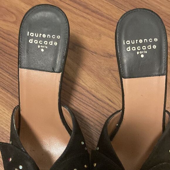 Laurence Dacade Black Suede Bow & Crystal Accent Mule. Size 38/8. - Picture 8 of 8